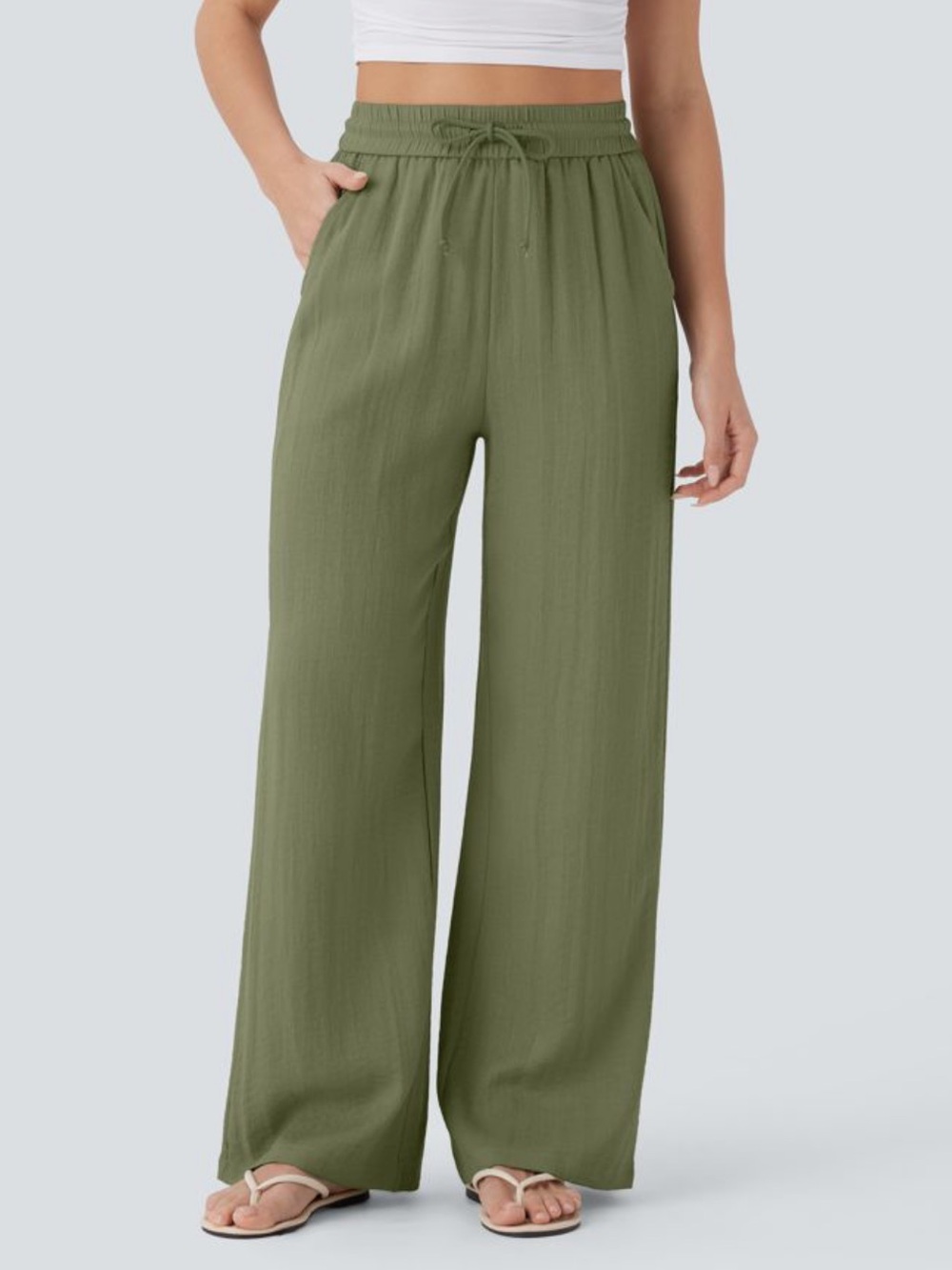 New Olive Drawstring Wide-Leg Pants Earthy boho flowy quiet luxury